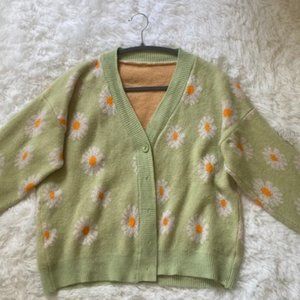 Shein drop shoulder cardigan, one-size, green with white flowers